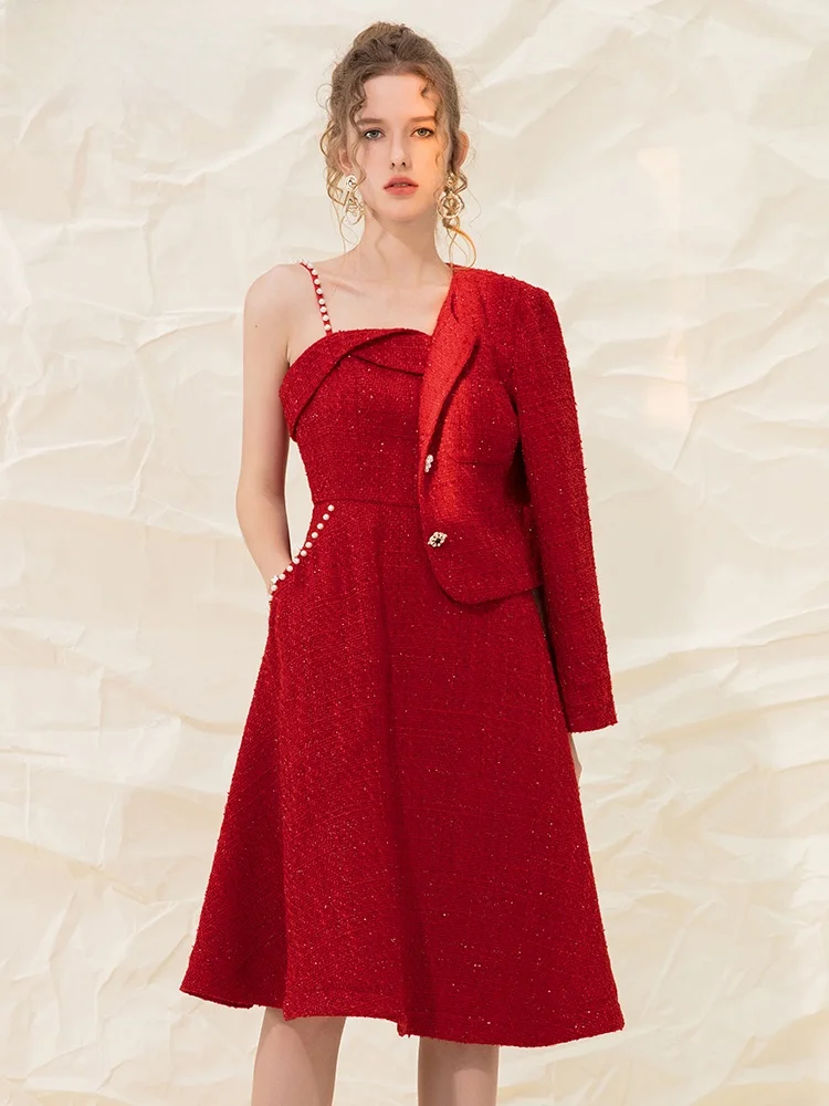 

Комплект свадебных платьев Pearl Bridal Dr: Красное платье для свадебного приема, банкетное платье для возвращения домой, женское винтажное платье без бретелек с завышенной талией, А-силуэт, S...