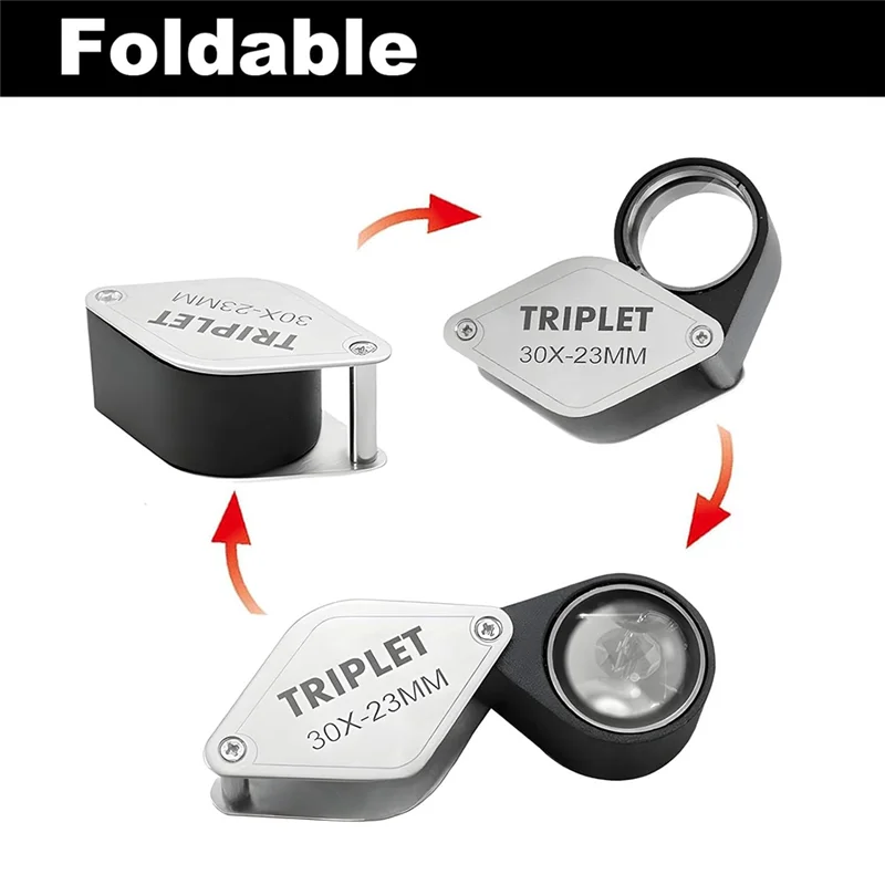 

Карманная металлическая лупа LNHF, 30X, ювелирная лупа, тройная линза, складная для ювелирных изделий, монет, марок, часов