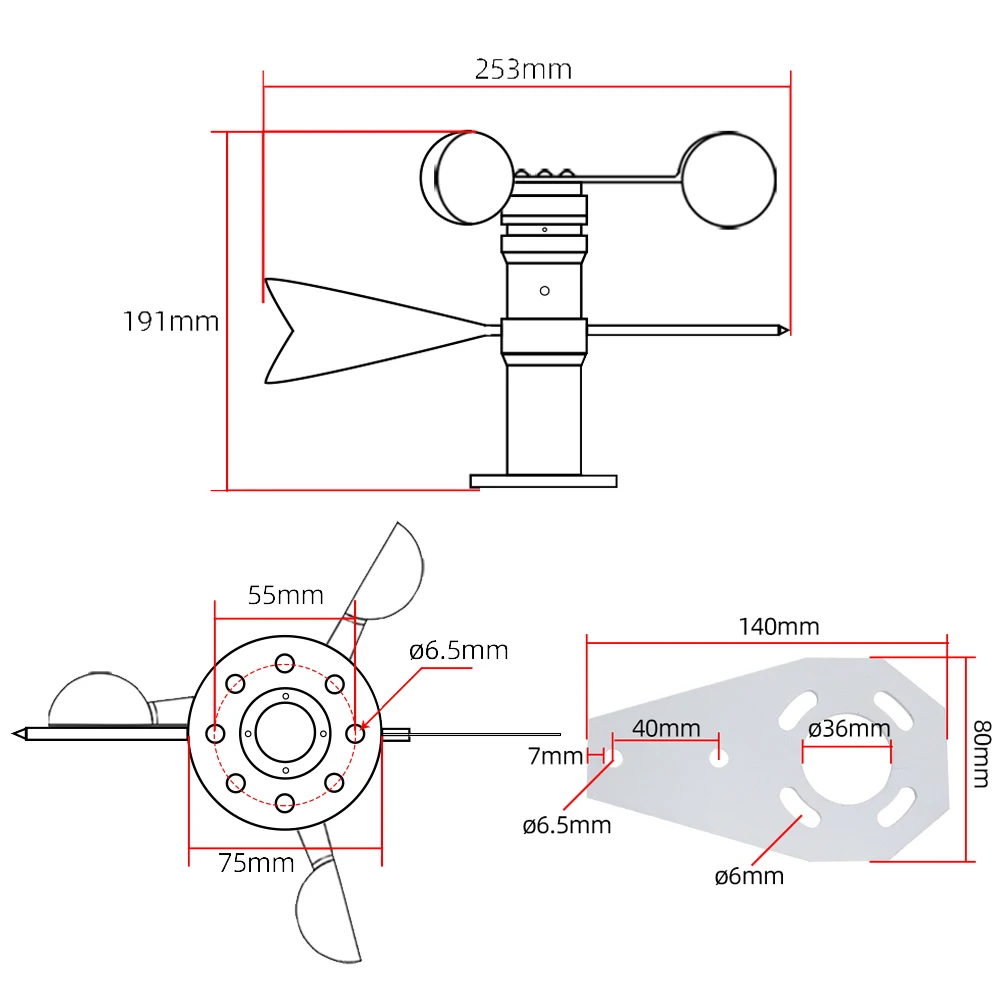 Wind Speed and Wind Direction Integrated Sensor Wind Vane Transmitter Small Weather Station RS485 0-5V 0-10V 4-20MA Output