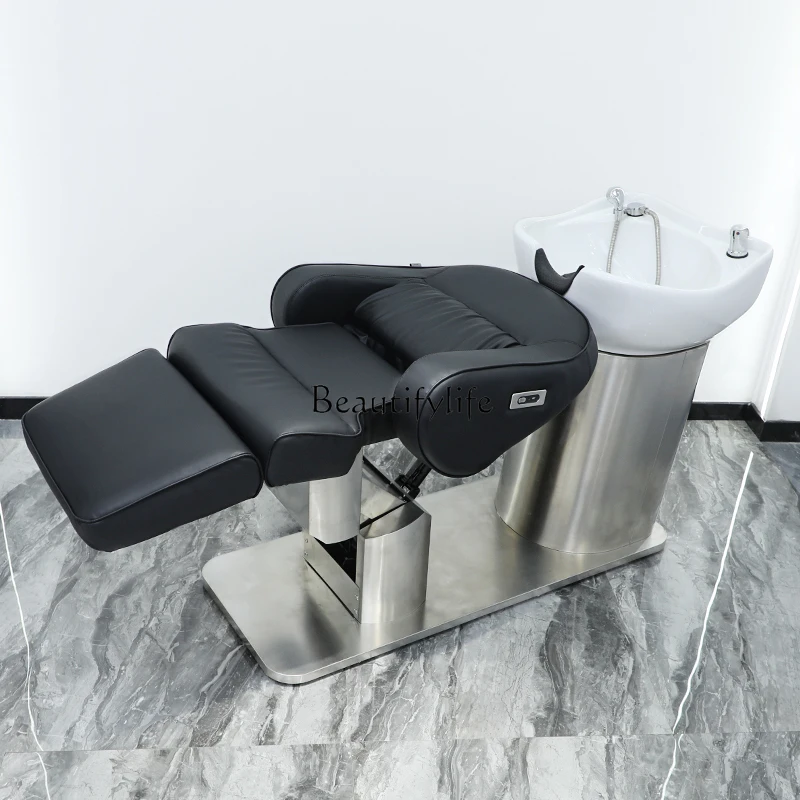 Japanese-Style Electric Lifting Barber Shop Half Lying Flushing Bed High-End Hair Salon for Hair Salon