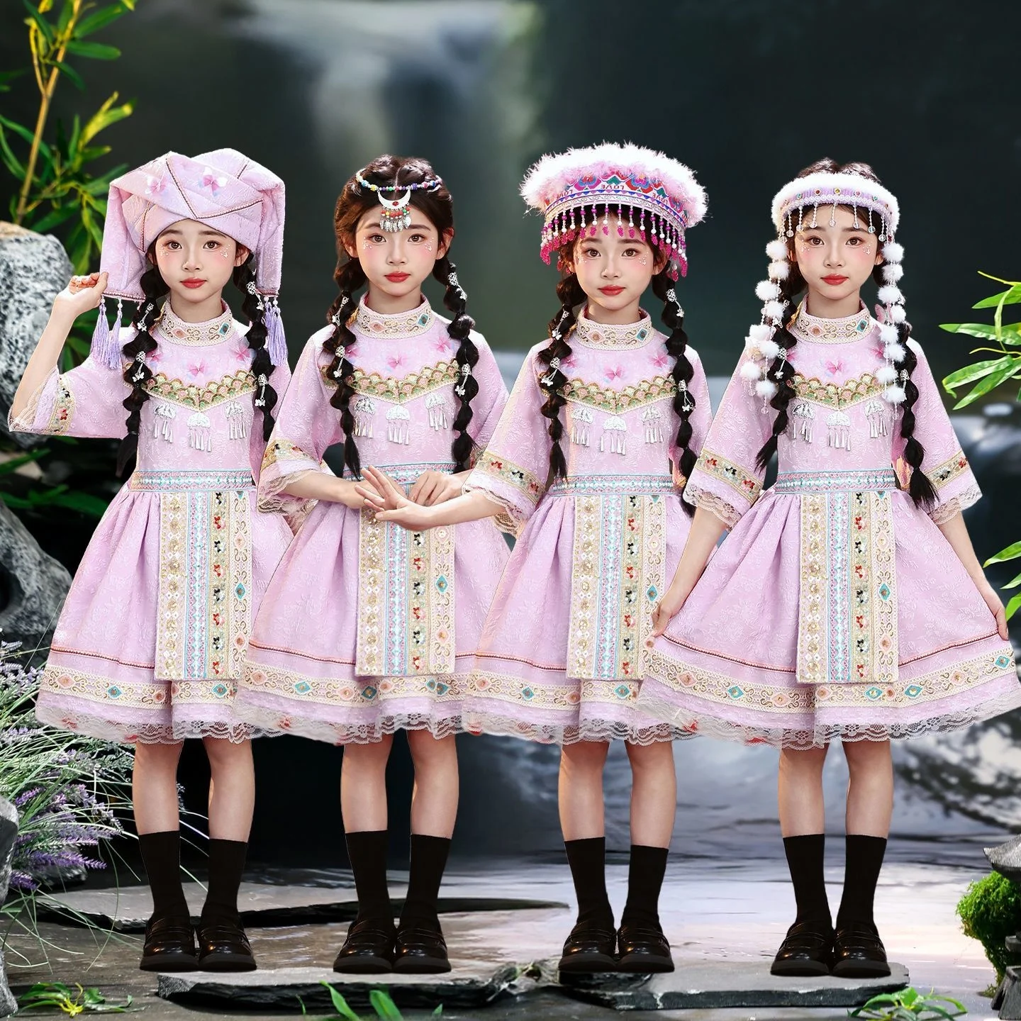 new-children's-liyita-performance-clothes-march-three-ethnic-minority-girls'-outfits-cleanfit-style-pu-material-over-14-years