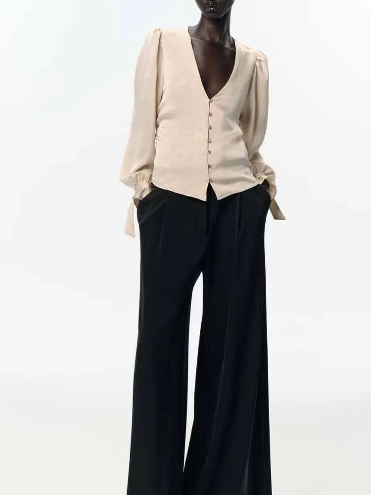 

European and American style autumn new fashion trend women's clothing design sense versatile wrinkle effect slim shirt