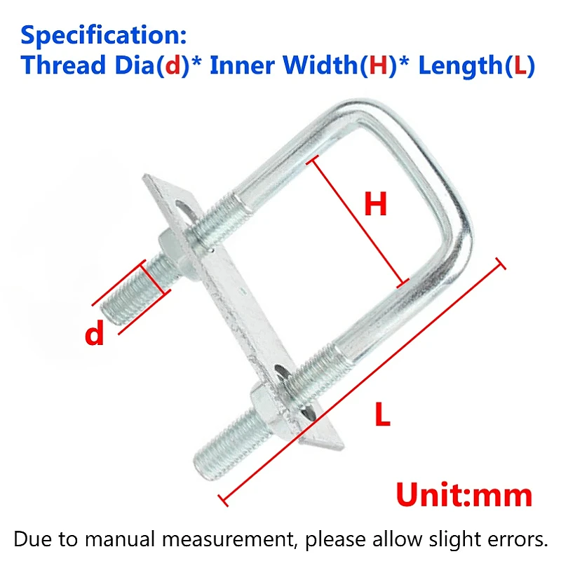 Carbon Steel M10 M12 Galvanized Square Clamp U-bolt Square Tube Clamp With Baffle Screws Pipe U-clamp for Square Tube