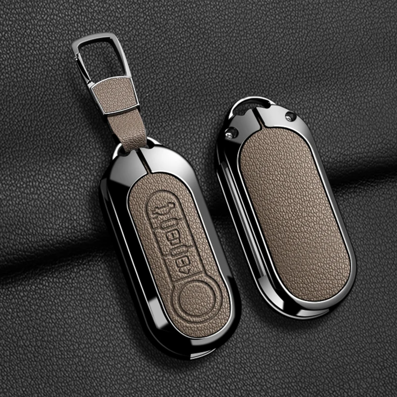 

Zinc Alloy Leather Car Flip Key Case Cover For Fiat Ducato 500 500L Panda Grande Punto Lancia Musa Auto Shell Fob Accessories