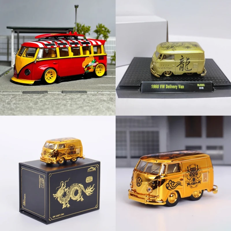 Diecast Alloy 1/64 Scale VW T1 wide-body van station Wagon/Mini Year of the Dragon Limited Edition Car Model Holiday Gifts Toys