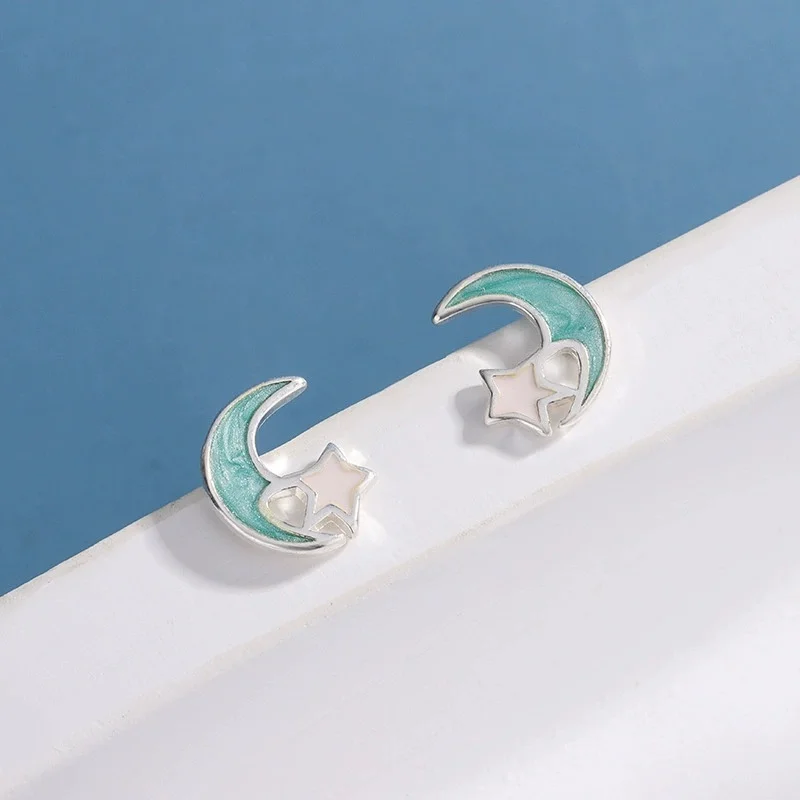 Hot selling new 925 sterling silver fashionable blue moon white star temperament earrings exquisite girl accessories wholesale