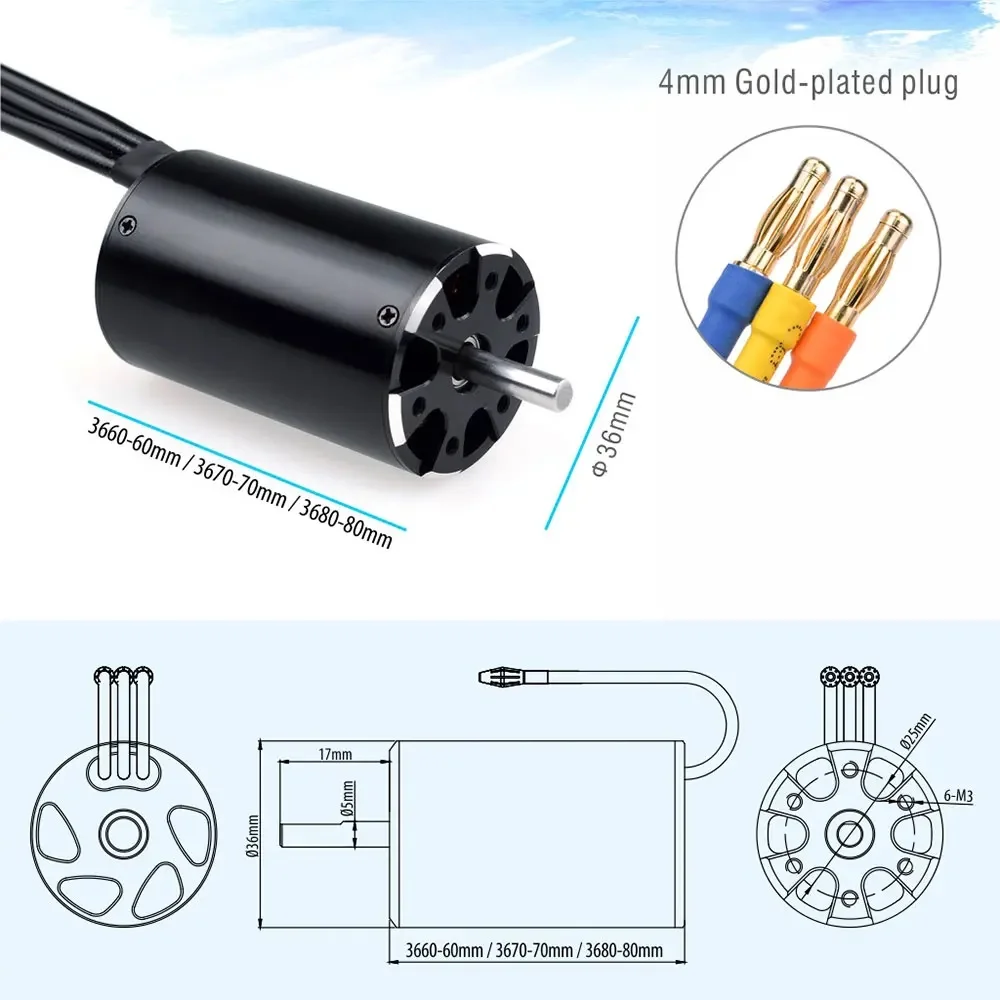 

Rocket RC 3660 2600KV 3250KV 3670 1550KV 2280KV 3680 880KV 1100KV Brushless Motor for M41 Catamaran Spartan 800mm-1000mm RC Boat