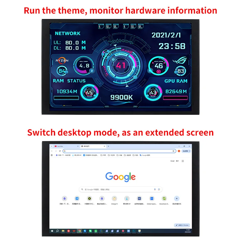 TURZX 8 بوصة شاشة ثانوية 1280x800 IPS الذكية LCD وحدة المعالجة المركزية GPU شاشة ذاكرة الوصول العشوائي دعم أوضاع سطح المكتب لا استخدام AIDA64 للكمبيوتر النافذة