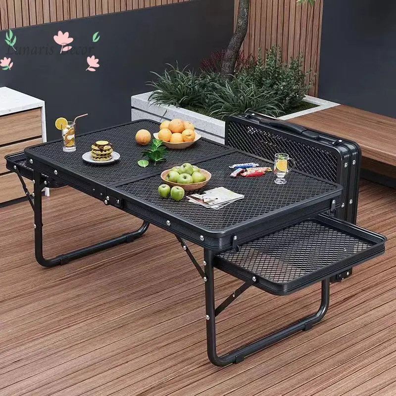 Outdoor folding table camping multifunctional iron mesh barbecue portable picnic picnic table aluminum alloy stall