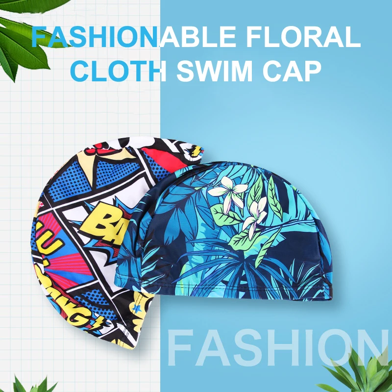 قبعة سباحة مقاومة للماء بطباعة أوراق شجر مع حماية للأذن وتصميم غير قابل للانزلاق للبالغين - مثالية لحمام السباحة والشاطئ ومتعة الصيف