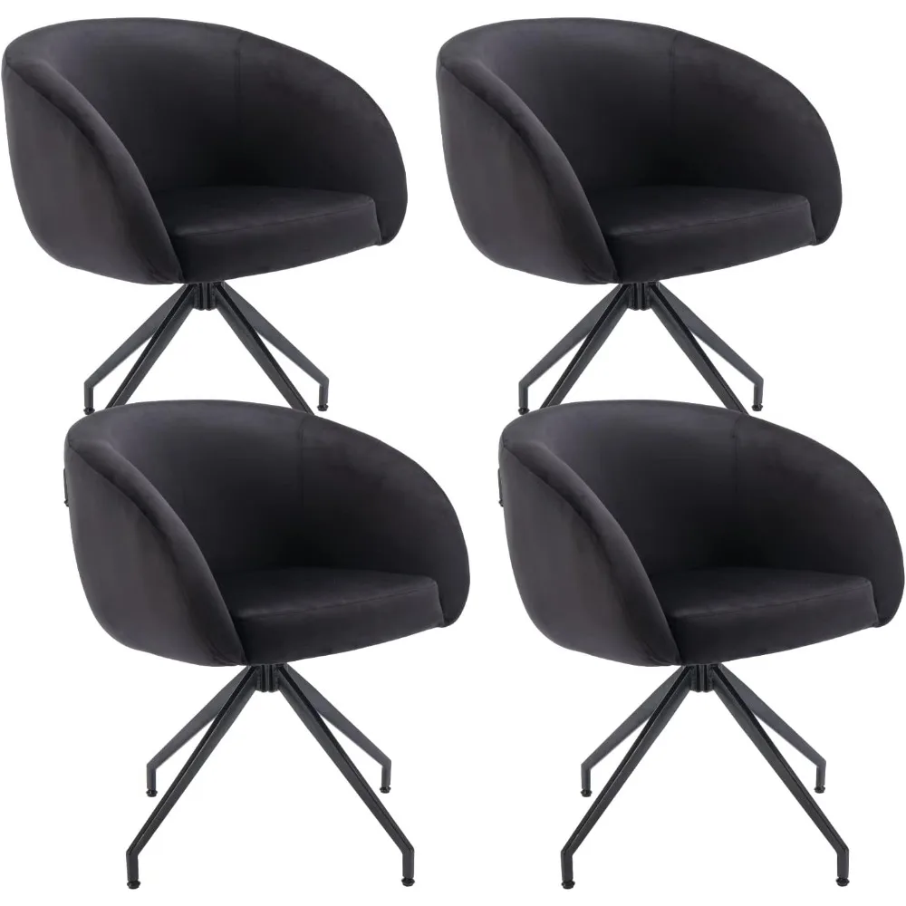 Swivel Dining Chairs Set of 4, Velvet Side Chairs with Barrel Back and Solid Metal Legs, Armchair for Dining Room Bedroom