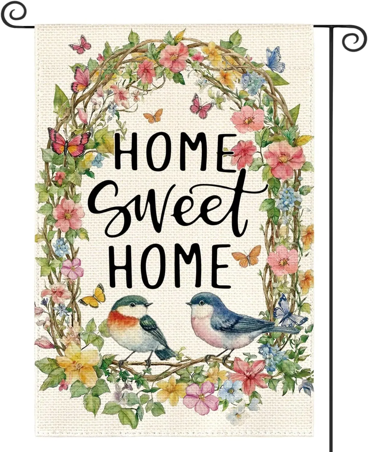 AVOIN colorlife Songbirds Wreath Home Sweet Home Spring Garden Flag 12x18