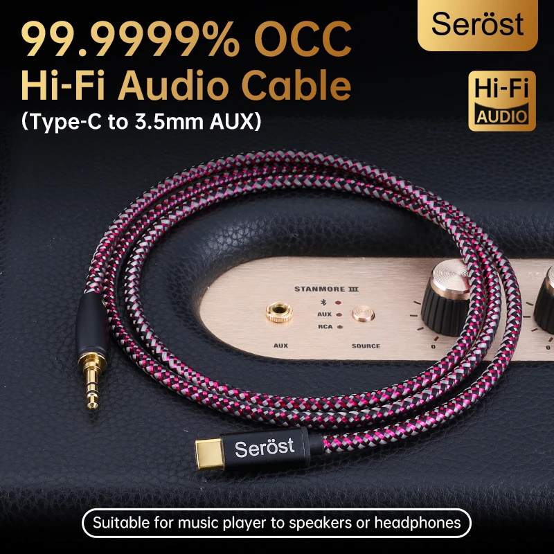 

Serost HiFi Audio Cable Single Crystal OCC Copper TypeC Analog to 3.5mm Aux Jack for Amplifier Music Player to Speaker Headphone