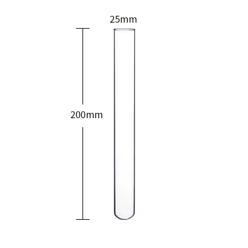 Tubo de ensaio de vidro resistente a alta temperatura, boca plana, fundo redondo