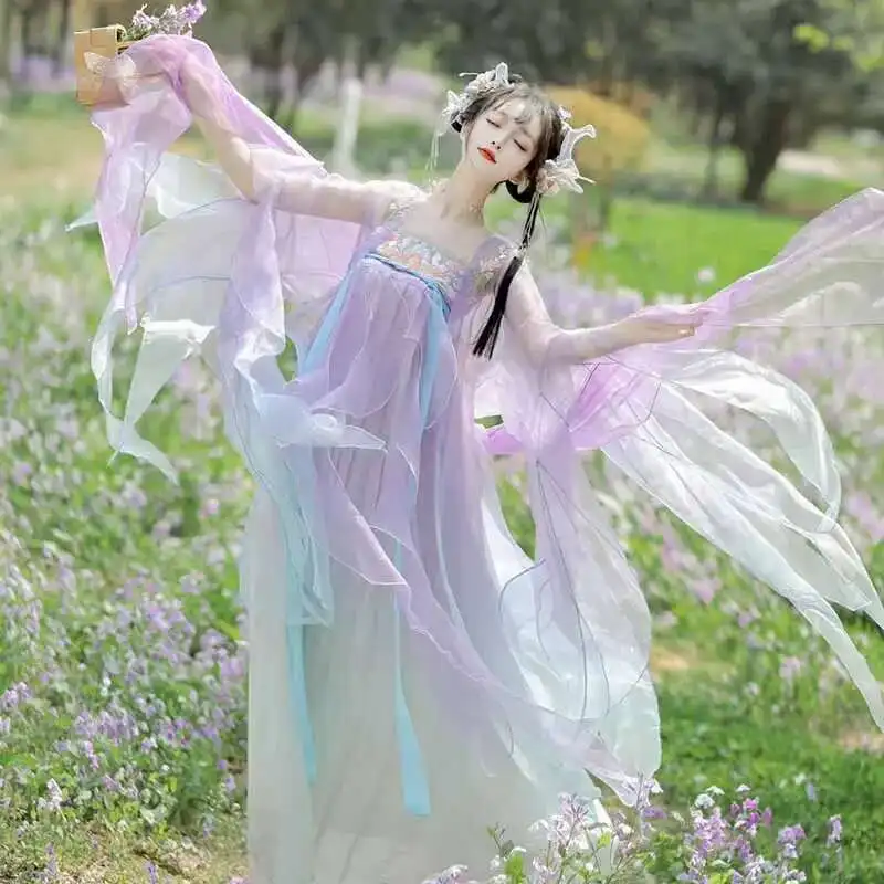 

Hanfu Dress Women Chinese Gradient Blue Pink Purple Embroidered Hanfu Dress Female Halloween Cosplay Costume Party Outfit Hanfu