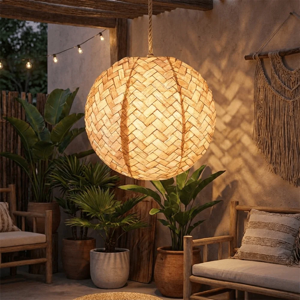 Traditional Imitation Bamboo Woven Round Paper Lanterns Foldable Handmade Hanging Lanterns Rustic Festival Lantern Garden Party