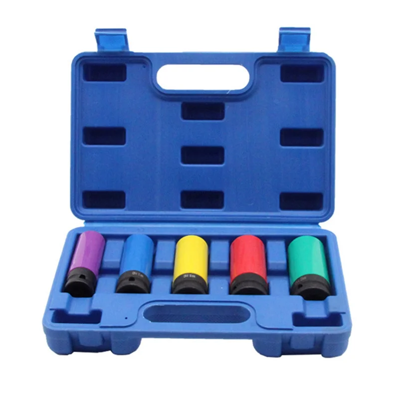 Wheel Protector Impact Socket Set 1/2 Inch Drive Lug Nut Socket Set Kit Color-Coded Protective Sleeve(15/17/19/21/22Mm)-Hot