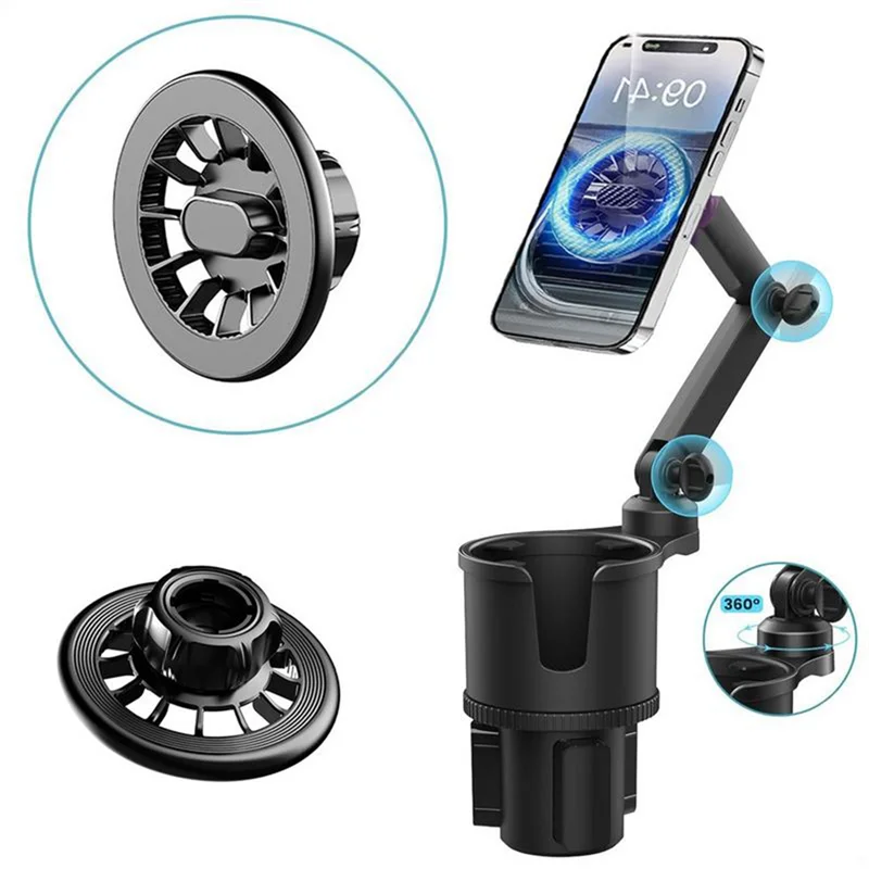 

360 Degree Rotating Magnetic Phone Mount With Car Cup Holder Adapter Cell Phone Stand Drink Holder