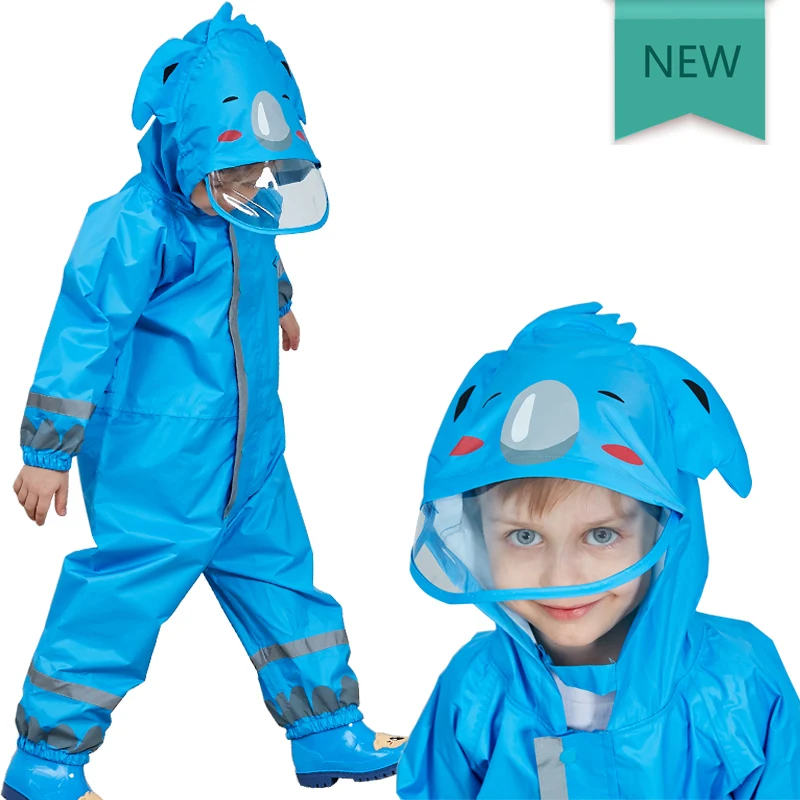 1-10 Years Old Kids Blue Koala Raincoat Outdoor Jumpsuits Waterproof Rainwear Baby Boy Girl Raincoat And Rain Pants Suit