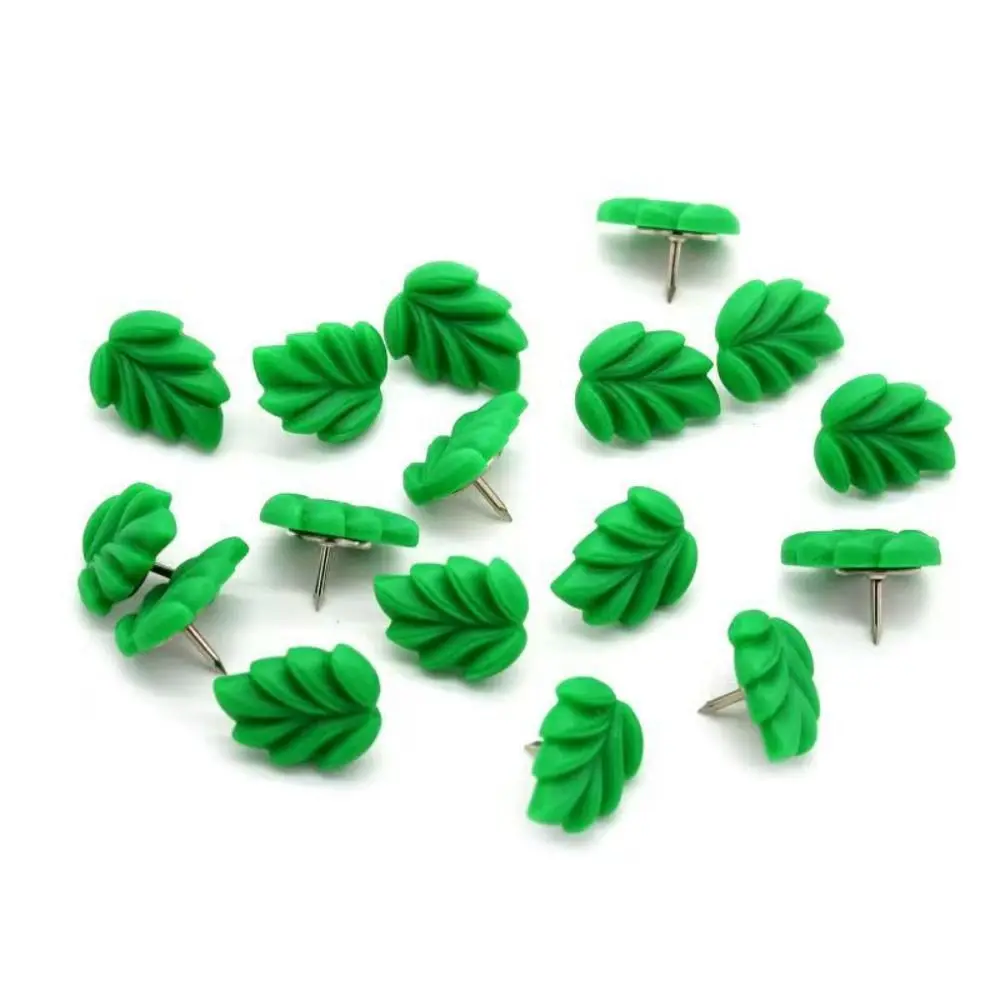 50pcs Green Leaves Shape Plastic Colored Metal Push Pins Thumbtacks Map Pin Pushpin For Art Photo Message Wall Thumb Tack