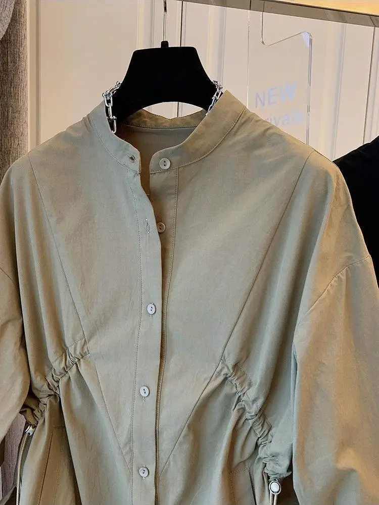 High-end Design Spring Autumn Pleated Drawstring Blouse Women Clothing Trend Long Sleeves Shirts Tops Loose Outerwear Vintage