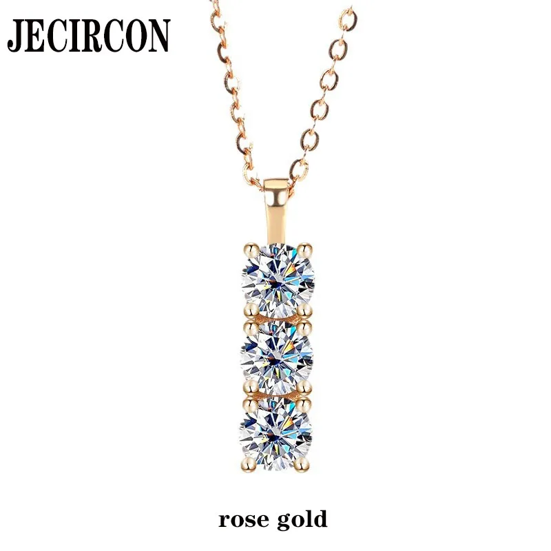 

JECIRCON S925 Sterling Silver D Color Moissanite Necklace for Women Light Luxury 3 Stones 1.5ct Pendant Simple Fashion Jewelry