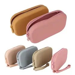 Silicone Organizer Cosmetic Bag Vintage Waterproof Smooth Zipper Earphone Bag Wallet Coin Purse Women Girls