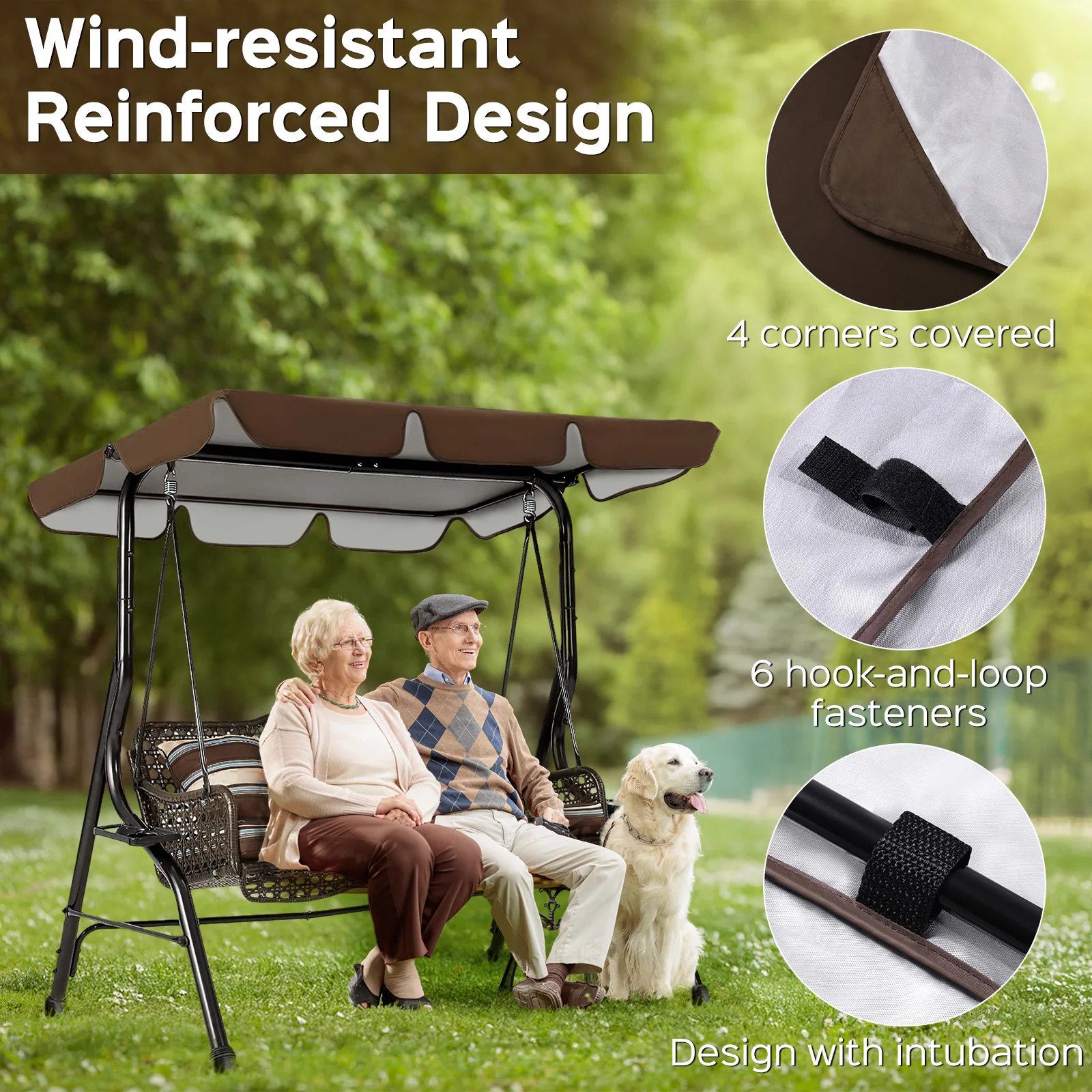 3-Person Patio Swing Canopy Cover , Weather-resistant Anti-UV Swing Top Cover, Heavy Duty Durable and Stable Rip-Resistant Garde