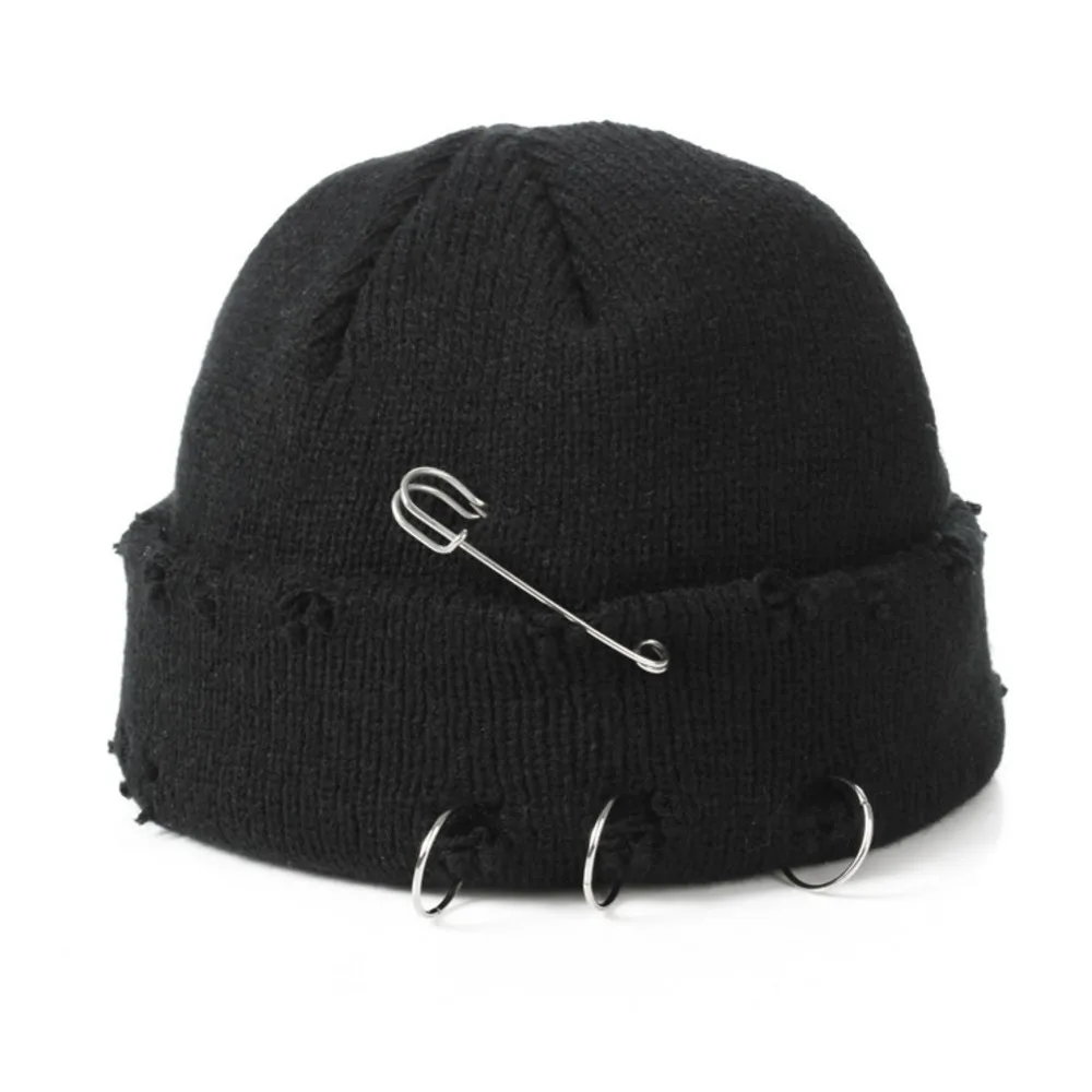 

Distressed Ring Beanie Hat Unisex Fashion Hip-hop Slouchy Knitted Skull Caps