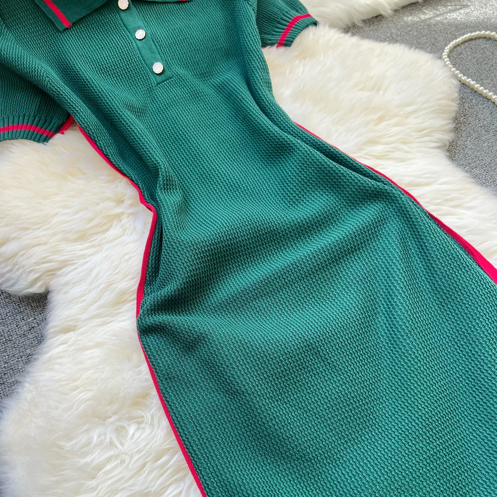YuooMuoo Chic moda Sexy paquete caderas Vestido largo tejido mujeres elegante Turn-down Colar suéter camisa Vestido Oficina señora Vestido