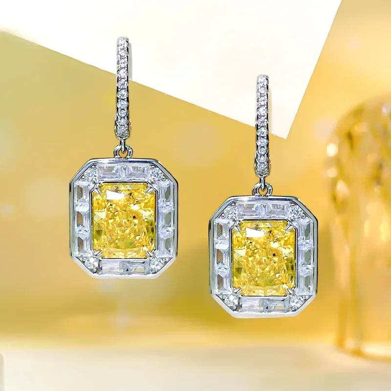 

Fashionable, minimalist, versatile, and minimalist 925 sterling silver artificial yellow diamond earrings set for wedding