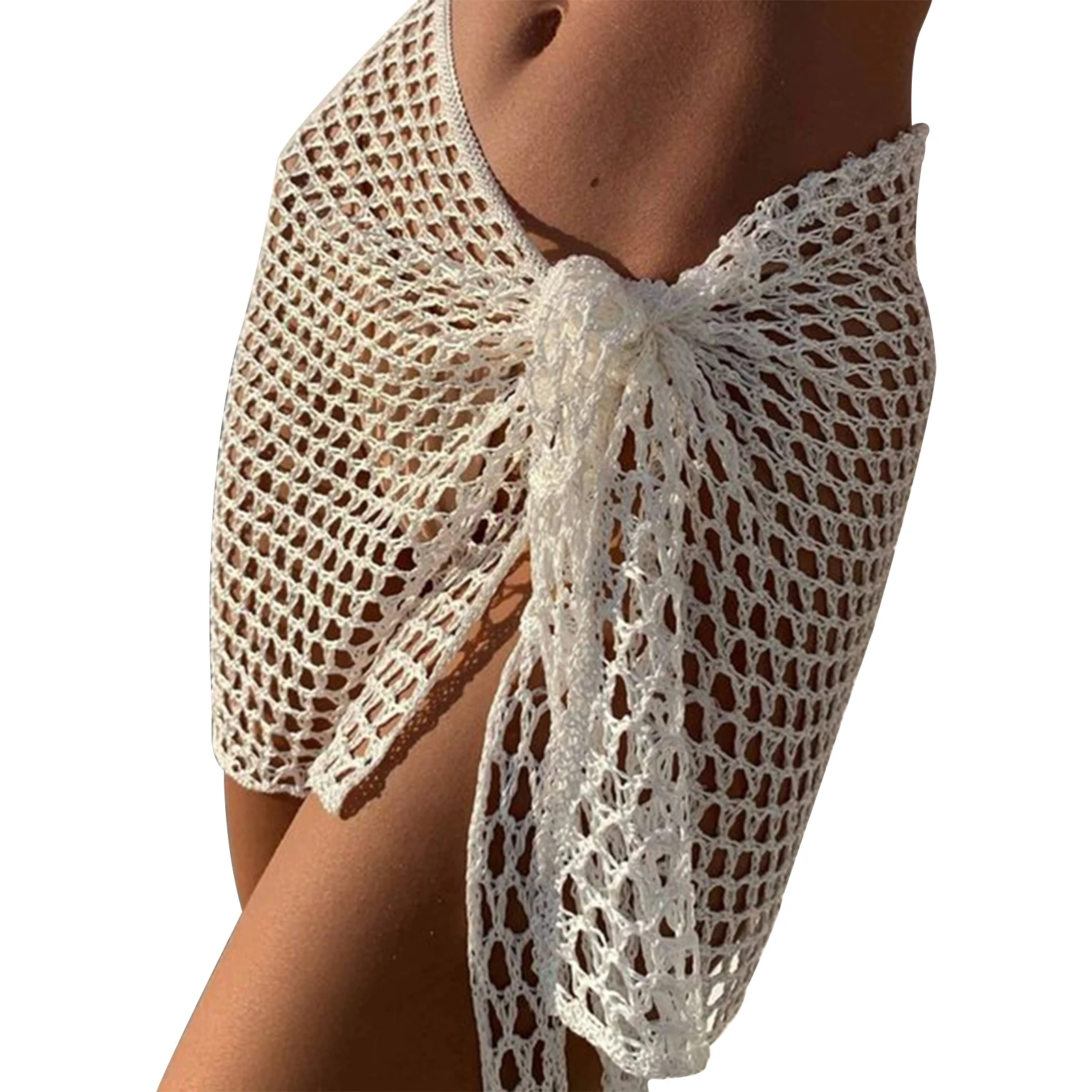 Women Beach Skirt Cover-up Skirt Hollowed Solid Summer Mini Knitted Skirt for Vacation Seaside