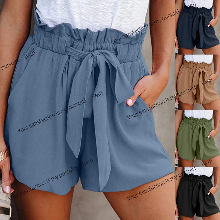 

ZOCI-однотонные повседневные брюки на шнуровке с узкой талией, женская одежда, свободные простые шорты с высокой талией, широкие брюки