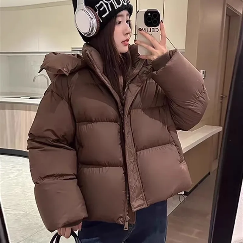 Women\'s Black Parka Jacket Coat Vintage Long Sleeve Thicken Hoodies Overcoat Harajuku Korean Thicken Warm Padded Jacket Winter