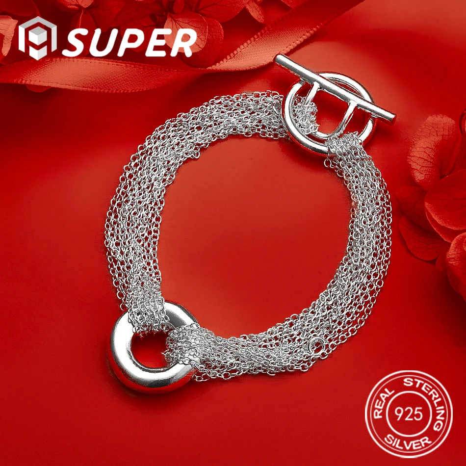 ALISuper 925 Sterling Silver Exquisite Braided Bracelet Fashionable Women'S Gift Accessories Party Jewelry