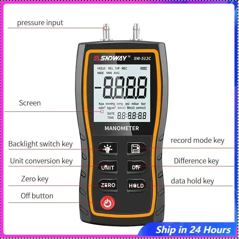 

SNDWAY Digital Manometer Air Pressure Gauge ±103.42 KPa 0.01 Resolution air pressure Differential Gauge Kit Tools