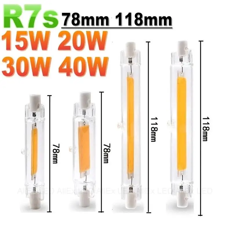 LED R7S Glass Tube COB Bulb 78MM 118MM High Power R7S Corn Lamp J78 J118 T3 Replace Halogen Light 50W AC110V 220V Lampadas LED