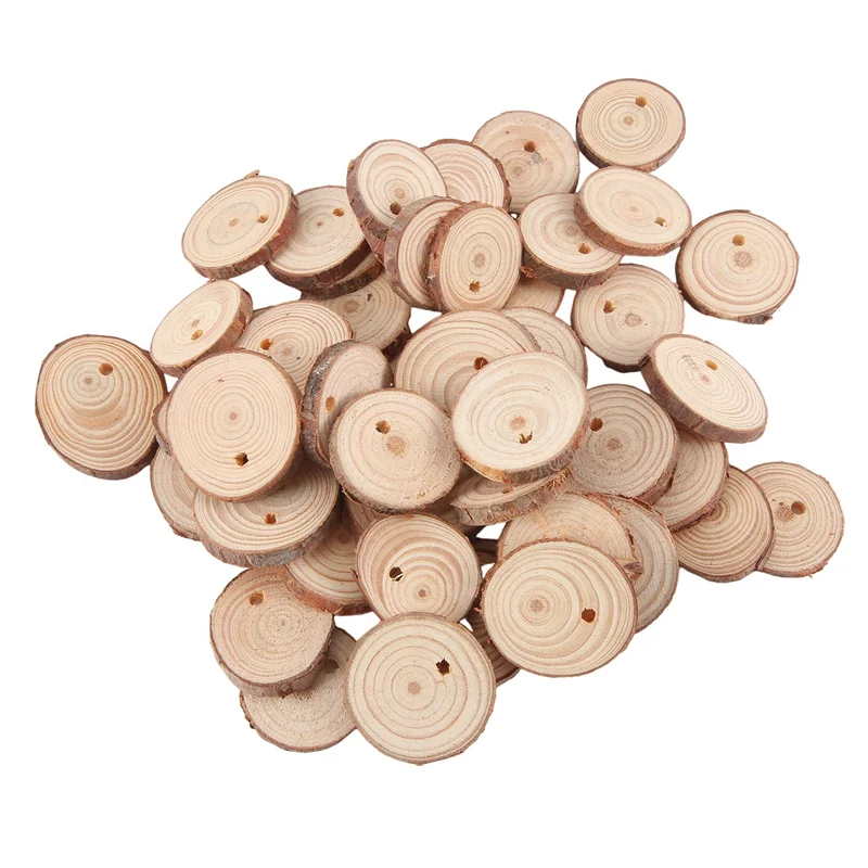 H-W 40 pièces 3-4CM tranches de bois rondes naturelles inachevées cercles avec disques de bûches d'écorce d'arbre pour bricolage artisanat décoration de fête à la maison