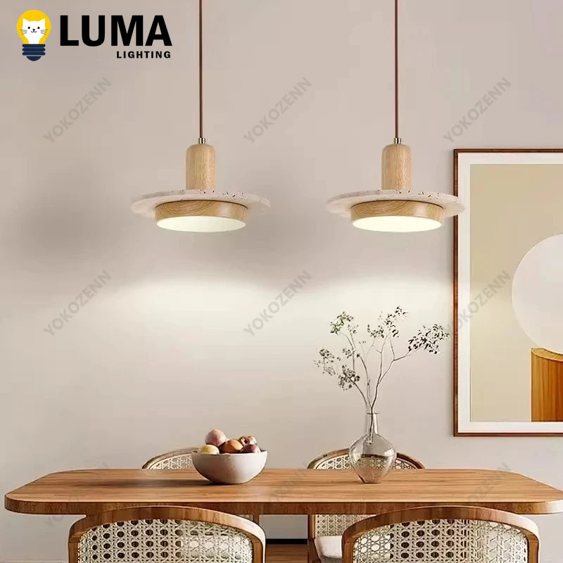 Kitchen Island Pendant Light Natural Travertine Stone Japandi Wabi Sabi Dining Table Hanging Lamp LED E27 Bar Ceiling Light - view 4