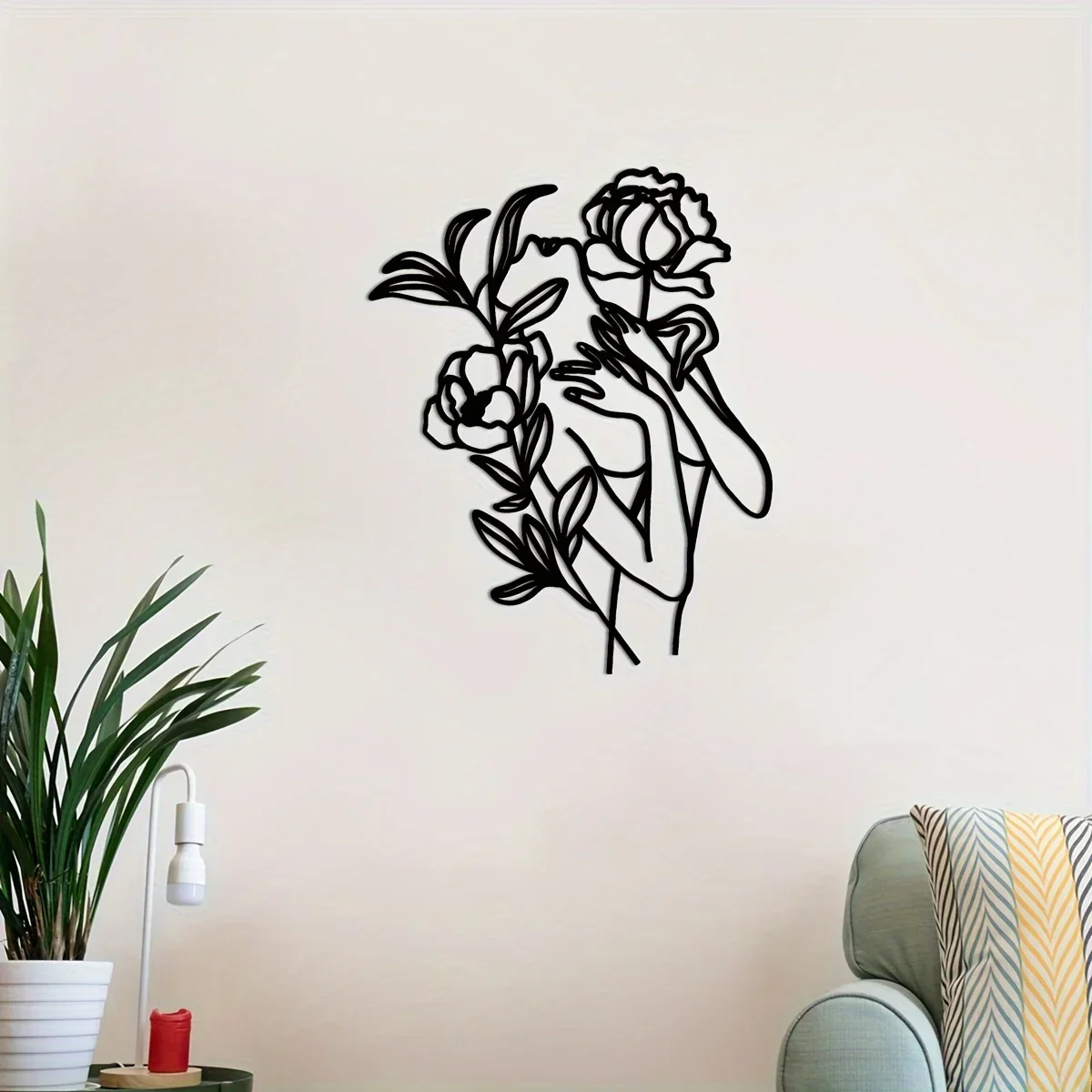 ดอกไม้ผู้หญิงโลหะ Wall Art,บทคัดย่อดอกไม้ตกแต่ง,แขวนผนังตกแต่ง,Modern Wall Decor