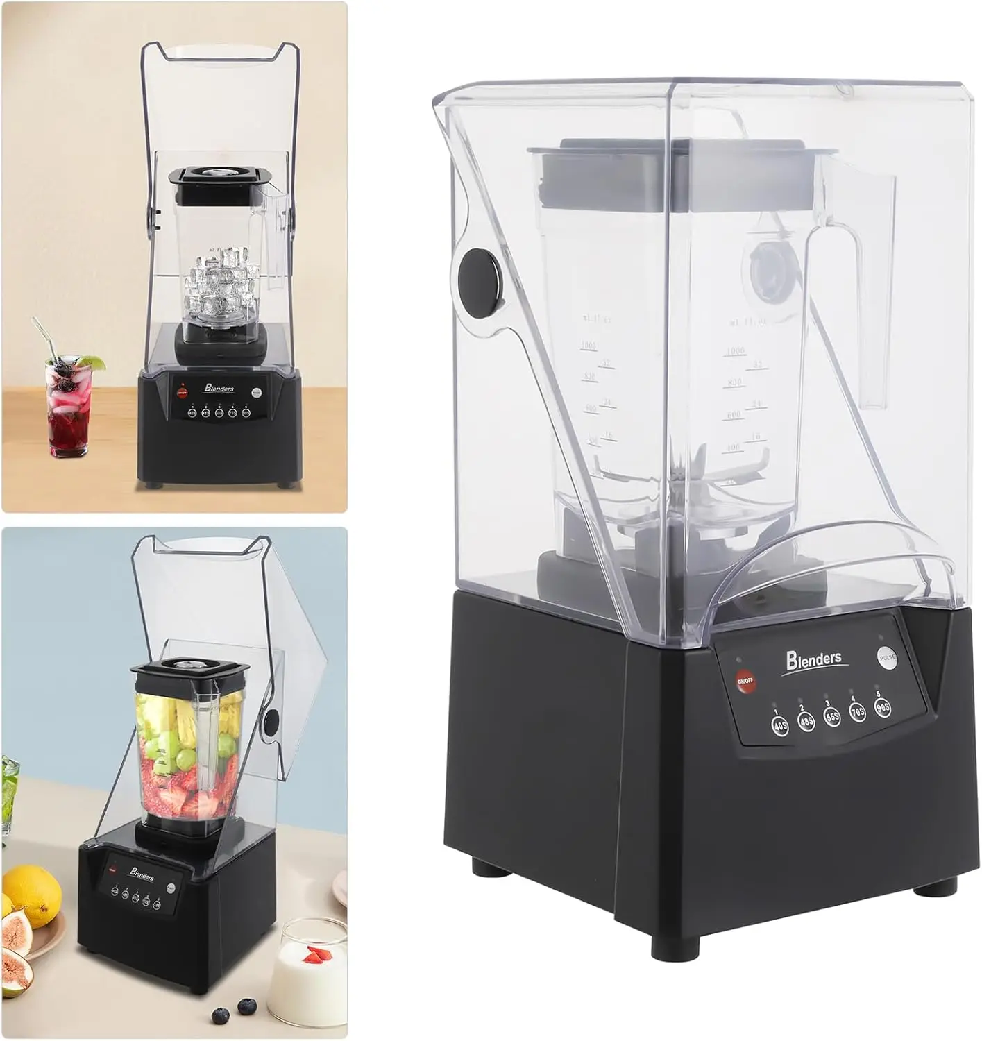 Commercial Blender, 0.48 Gal Soundproof Smoothie Machine with Removable Shield, Versatile Professional Countertop Blender, 2600w