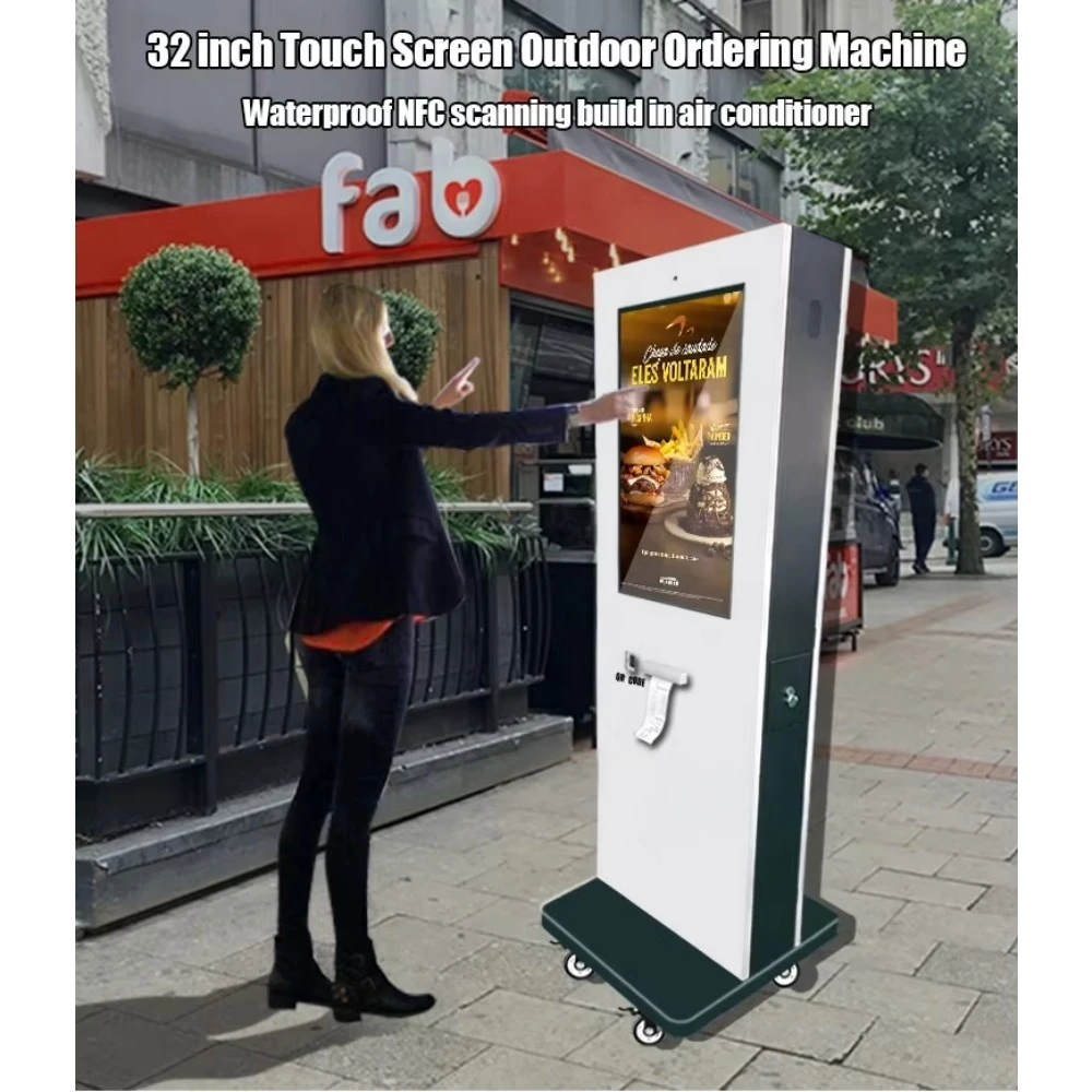 32 Inch Floor Standing Self-Ordering Kiosk with Printer & QR Code Scanner, Touchscreen Food Ordering Machine for Restaurant