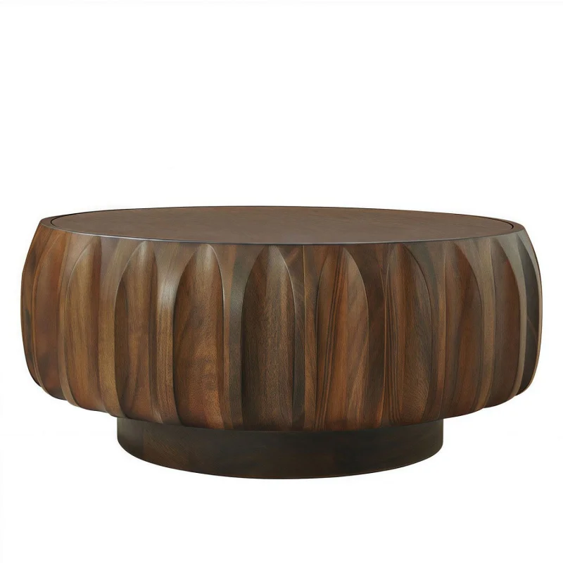 

American Style Retro Round Solid Wood Coffee Table Minimalist Creative Design Living Room Sofa Side End Tables Shipping From USA