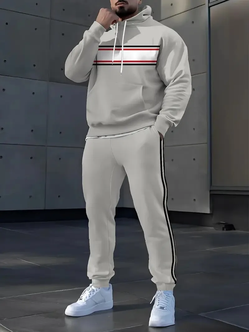 طقم هوديي رجالي لربيع وخريف 2025 مريح وناعم غير رسمي ملابس خروج عصرية على طراز الشارع ملابس رجالية