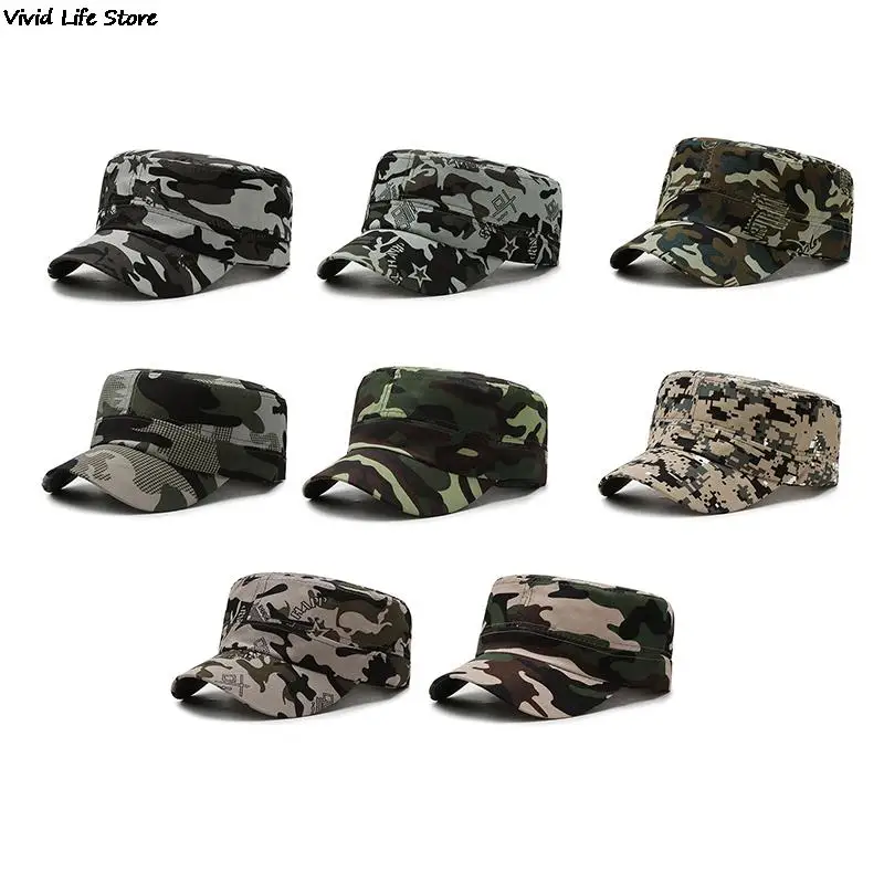 Camouflage Baseball Cap Hat Men Women Tactical Flat Cap Hat Outdoor Sports Camping Hiking Sunhat Hunting Sun Cap Sunscreen