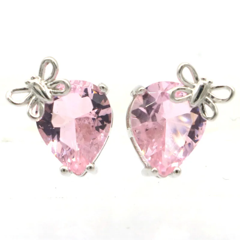 14x10mm Jazaz 2.8g Lovely Drop Fire Rainbow Mystic Topaz Pink Kunzite 925 Solid Sterling Silver Stud Earrings