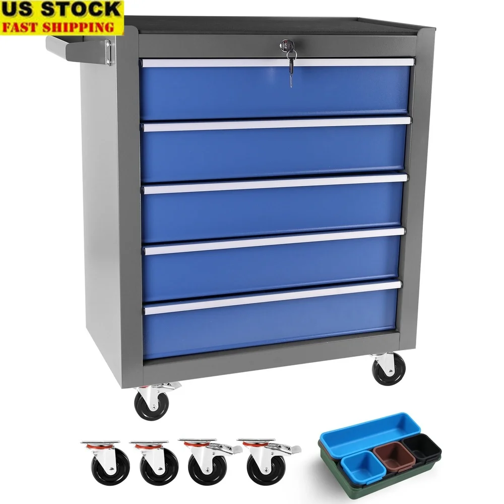 

5 Drawers Rolling Tool Chest Organizer with Wheels Lockable Storage Cabinet Portable Tool Cart Garage Workshop Heavy Duty