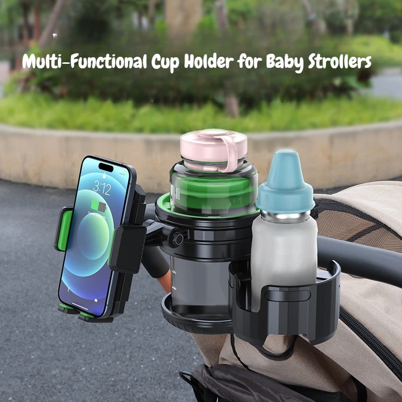 3 In 1 Universal Baby Stroller Cup Holder with Phone Stand 2 Drink Holder Cup for Pram, Bike, Motorcycle, Wheelchair
