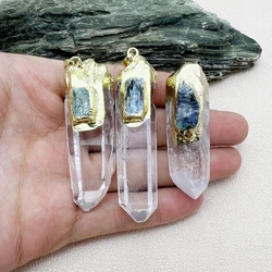 10PCS Natural Kyanite Embellish Large Clear Quartz Crystal Pillar Point Pendant MY230913