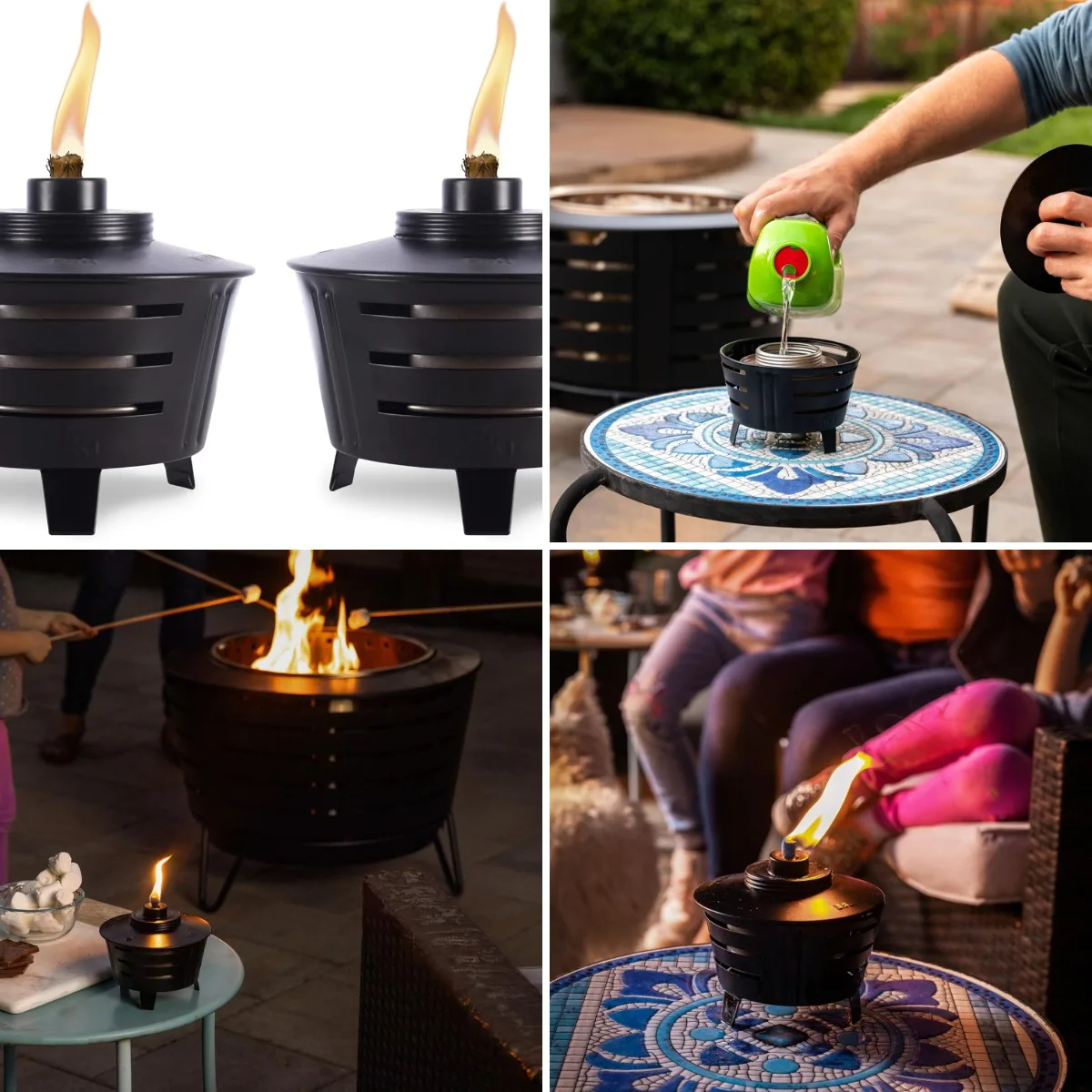 

Mini Fire Pit Tabletop Torch 2-Pack, Outdoor Decorative Torch for Patio, Backyard, and Garden, Black Metal Tabletop Flame Torch,